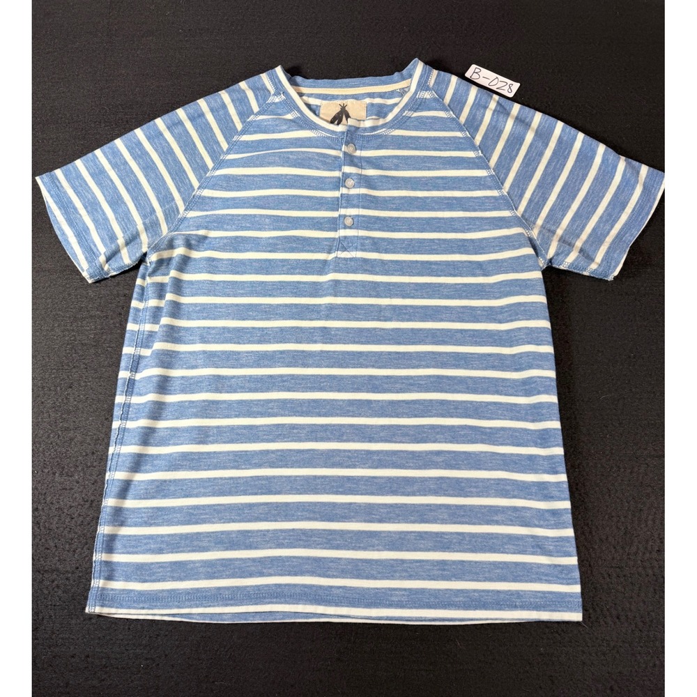 American Eagle Mens Blue White Striped Raglan Henley Short Sleeve Shirt Large